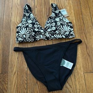 NWT Boden Black white floral mix match 2 piece bikini set 14 US